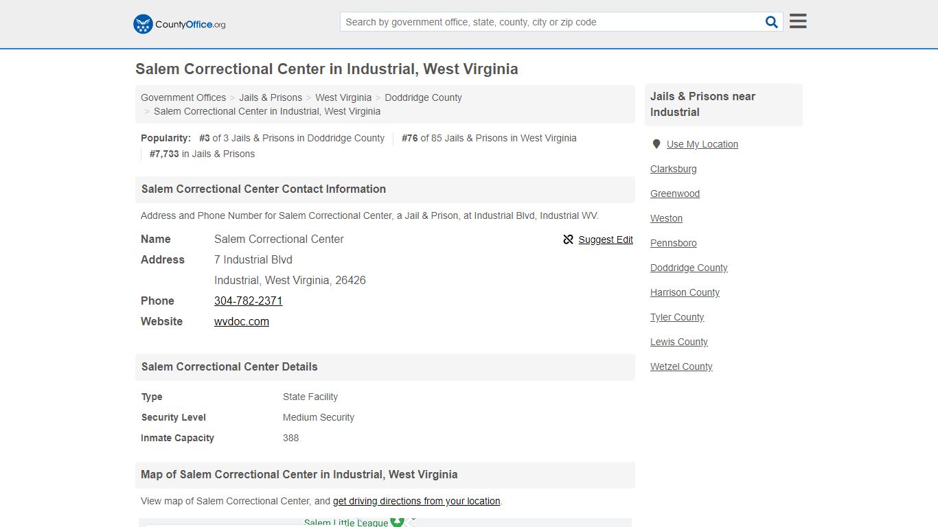 Salem Correctional Center - Industrial, WV (Address and Phone)